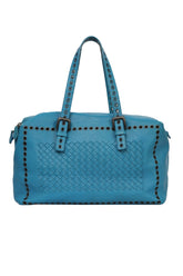 Bottega Veneta Blue Leather Intrecciato Boston Bag