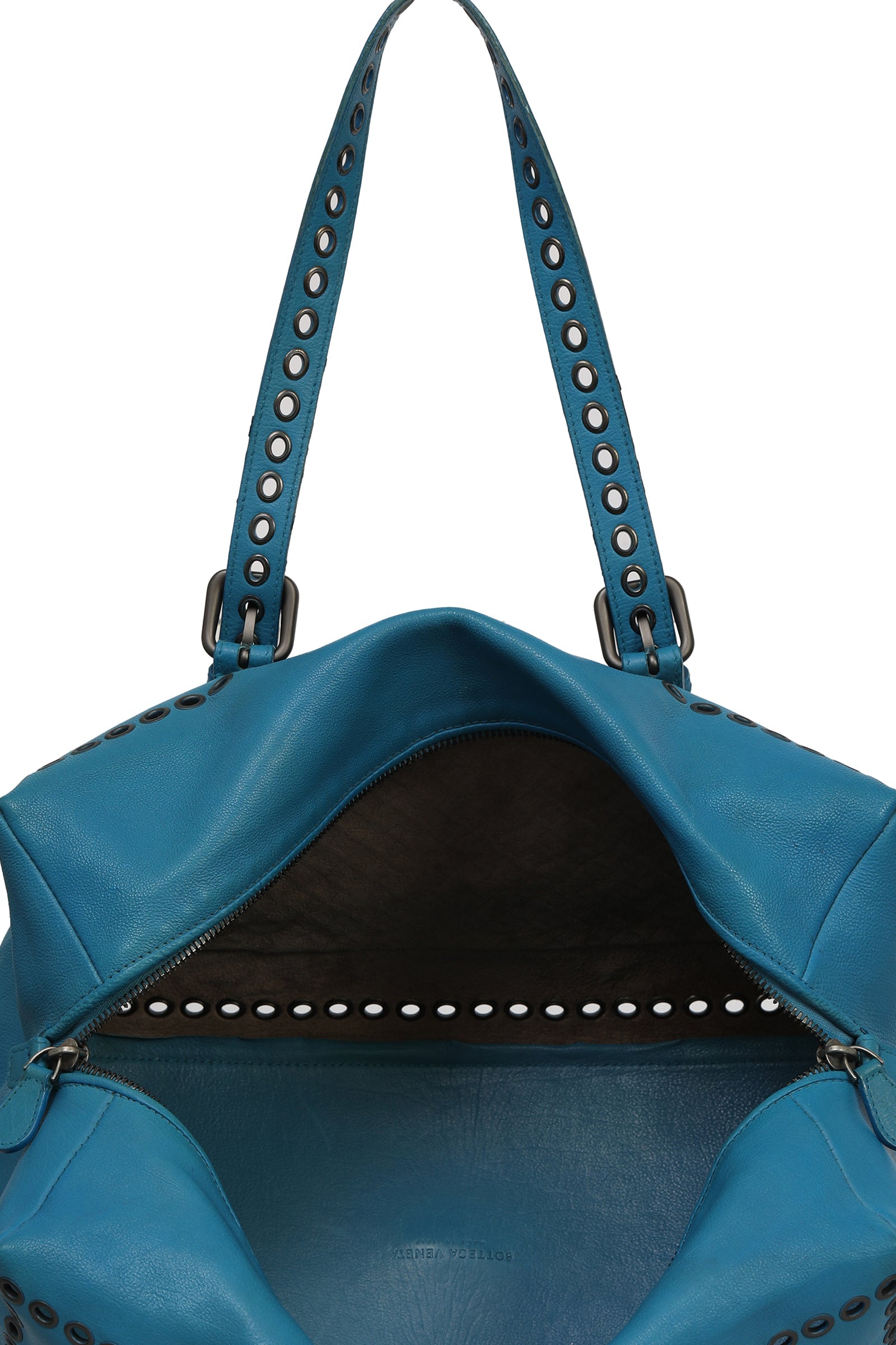 Bottega Veneta Blue Leather Intrecciato Boston Bag