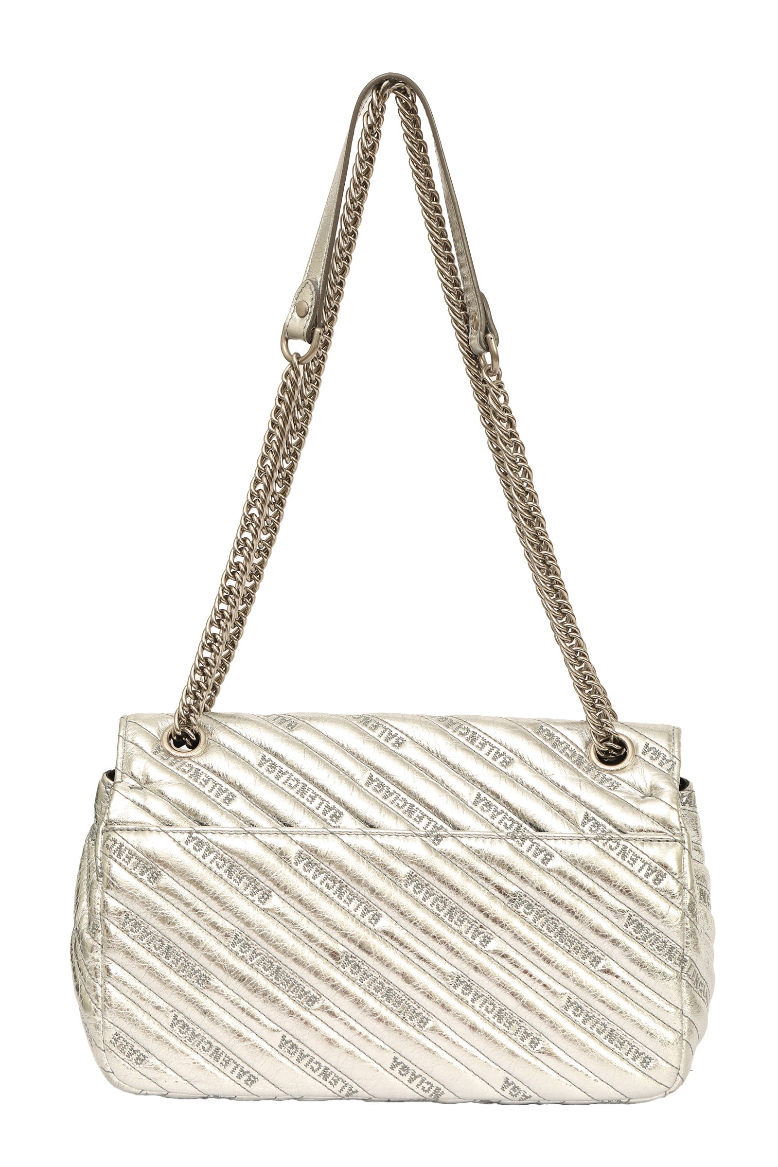 Balenciaga Bb Chain Round Silver Quilted Bag