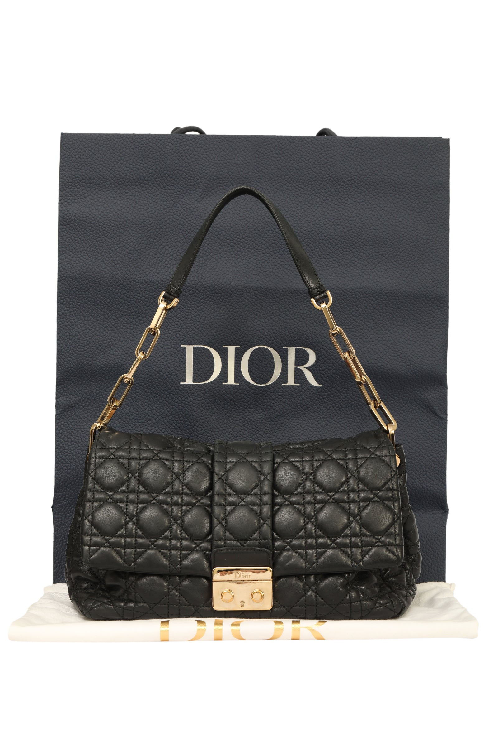 Christian Dior Navy Blue Cannage Lock Flap Shoulder Bag