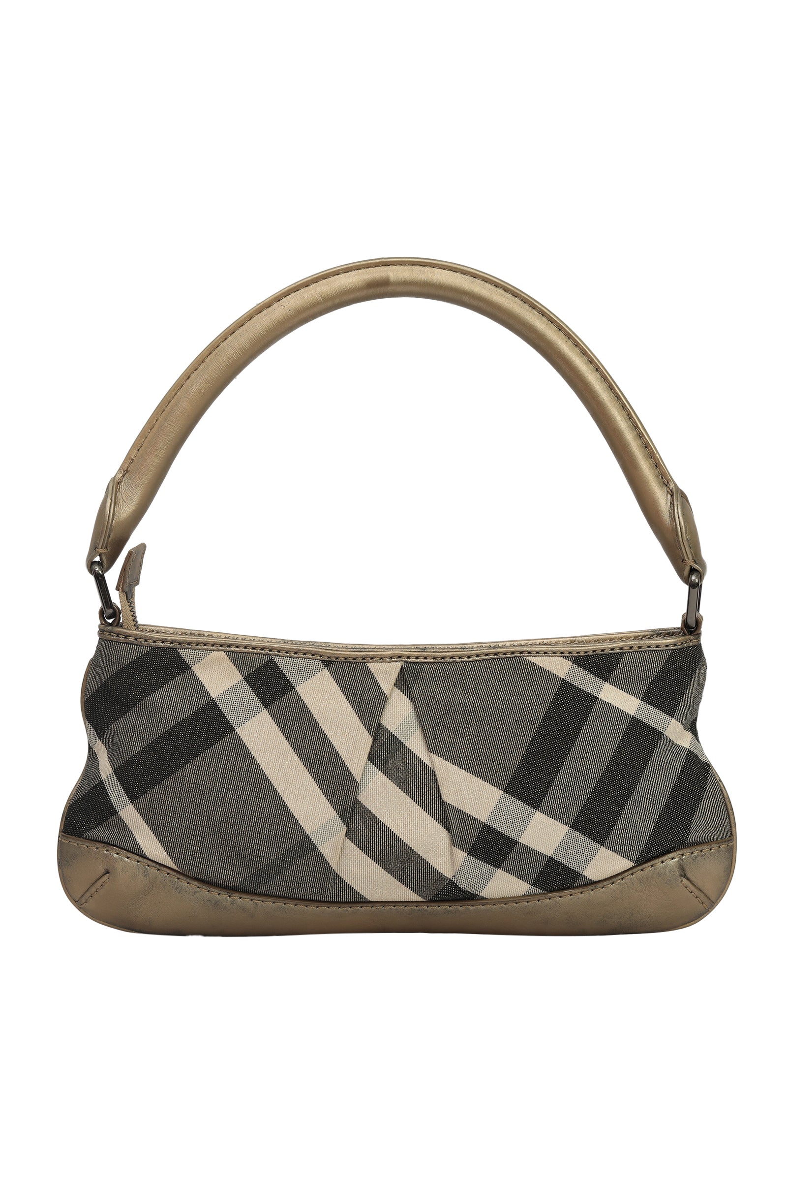 Burberry Metallic Canvas And Leather Baguette Bag