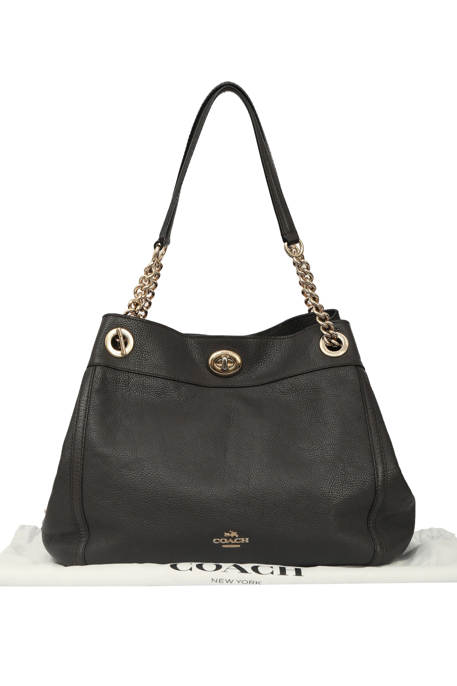 Coach Turnlock Edie Black Leather Shoulder Bag