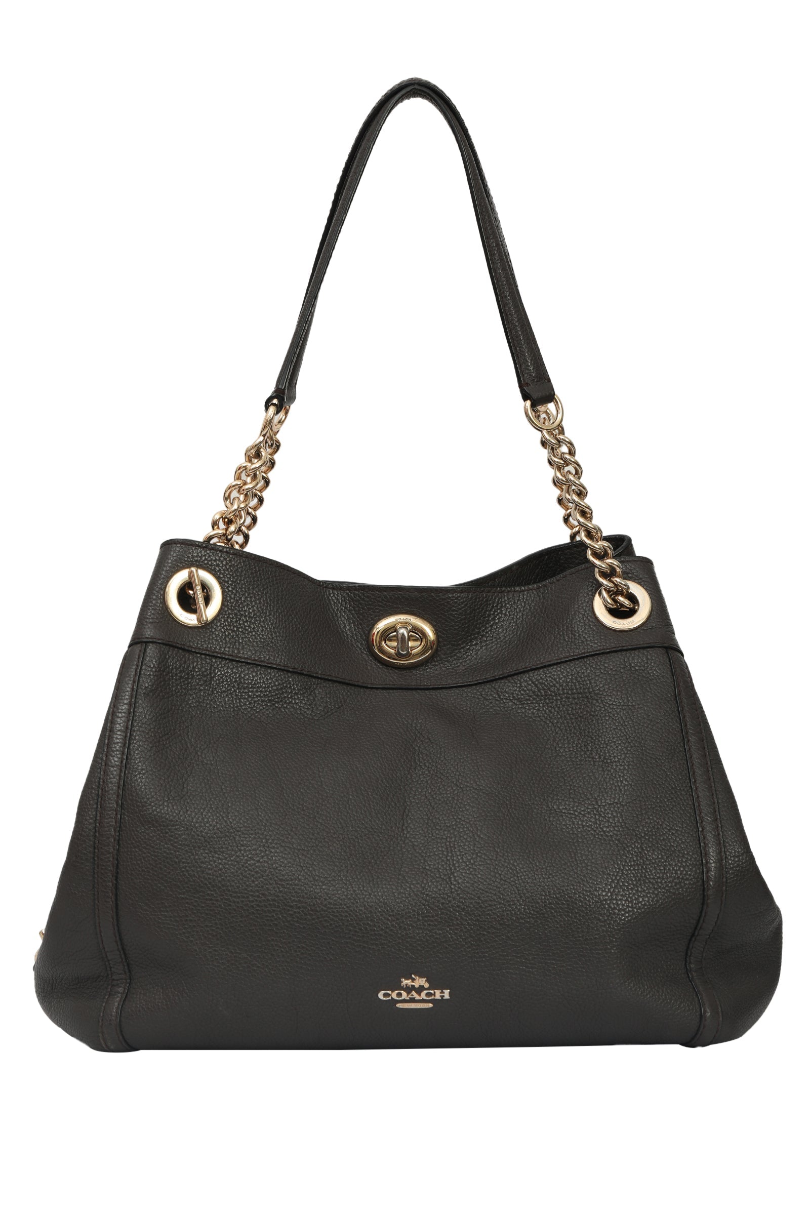 Coach Turnlock Edie Black Leather Shoulder Bag