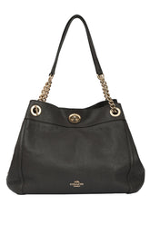 Coach Turnlock Edie Black Leather Shoulder Bag