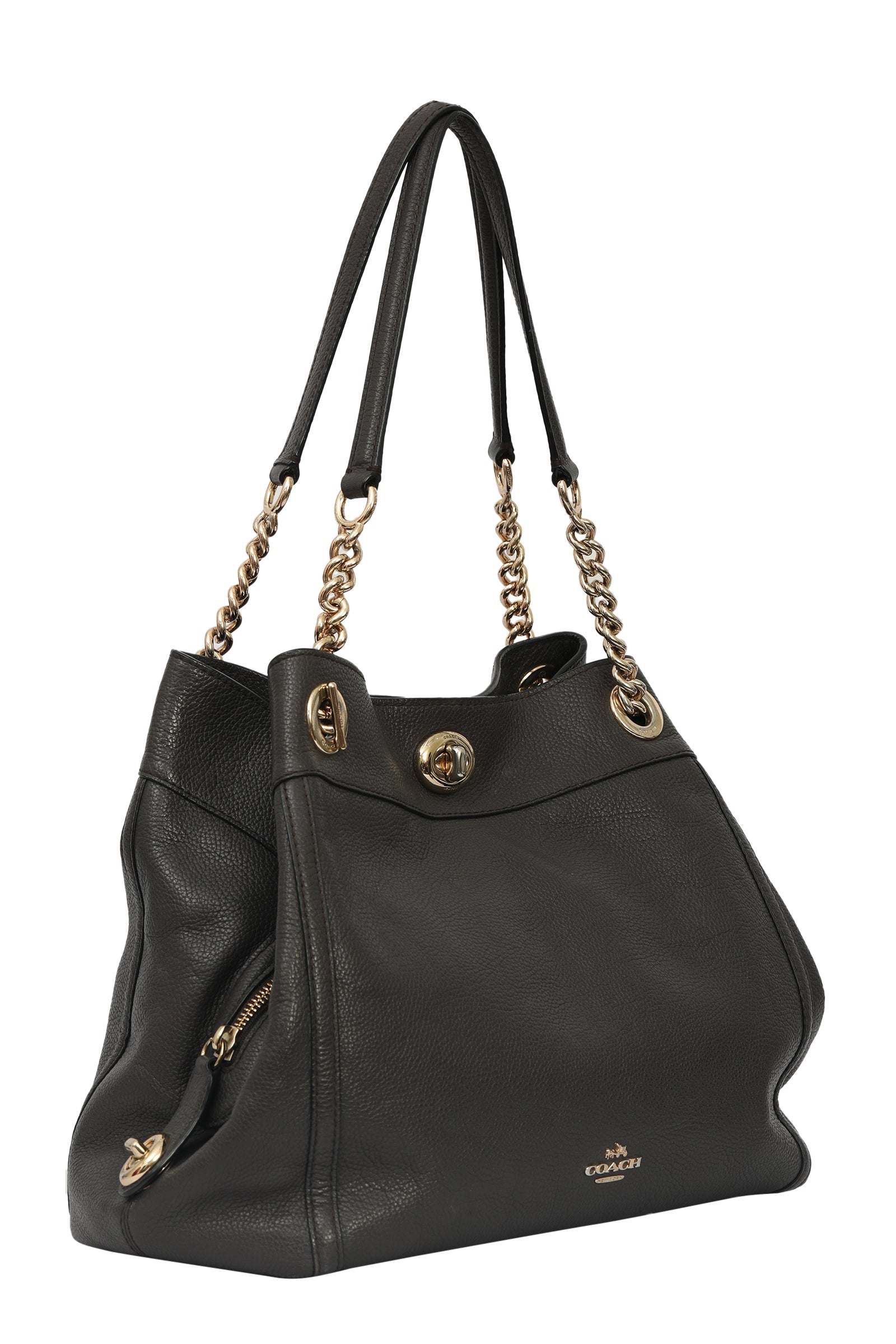 Coach Turnlock Edie Black Leather Shoulder Bag