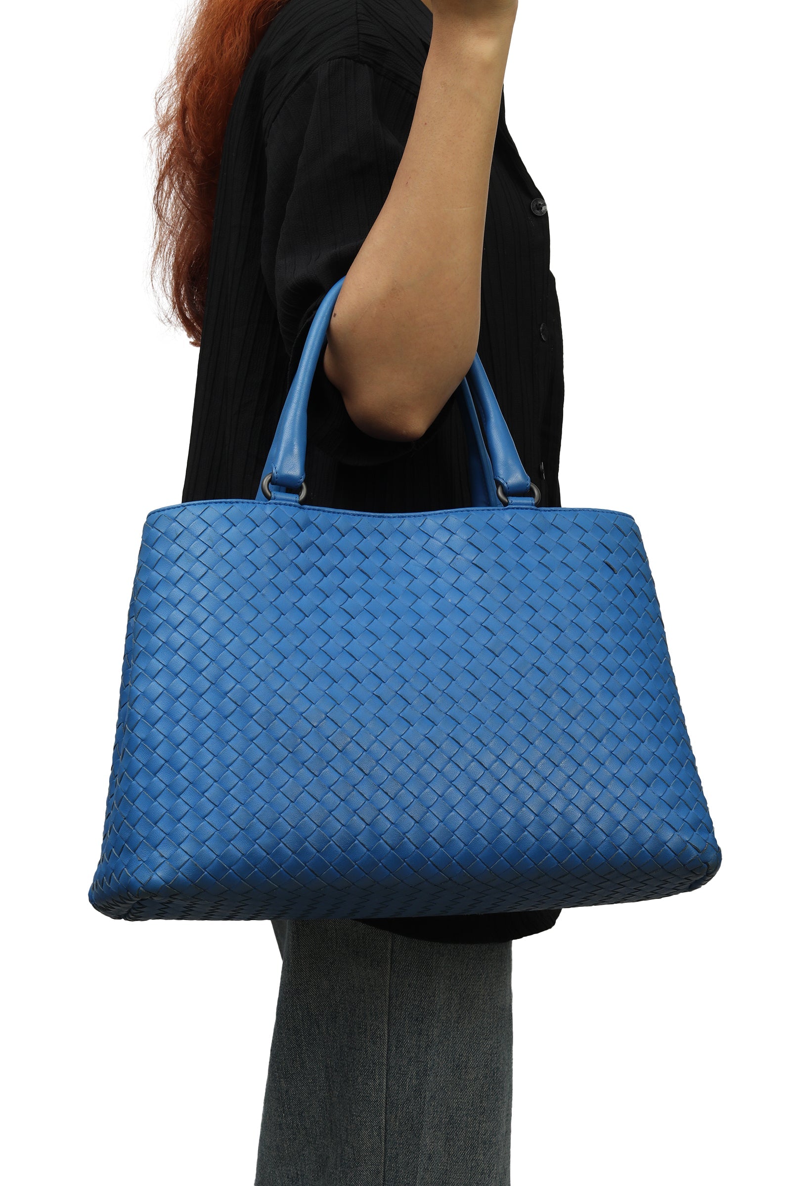 Bottega Veneta Blue Intrecciato Tote Bag