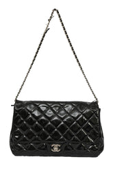 Chanel Black Patent Leather Quilted Single Flap Maxi Classic Bag