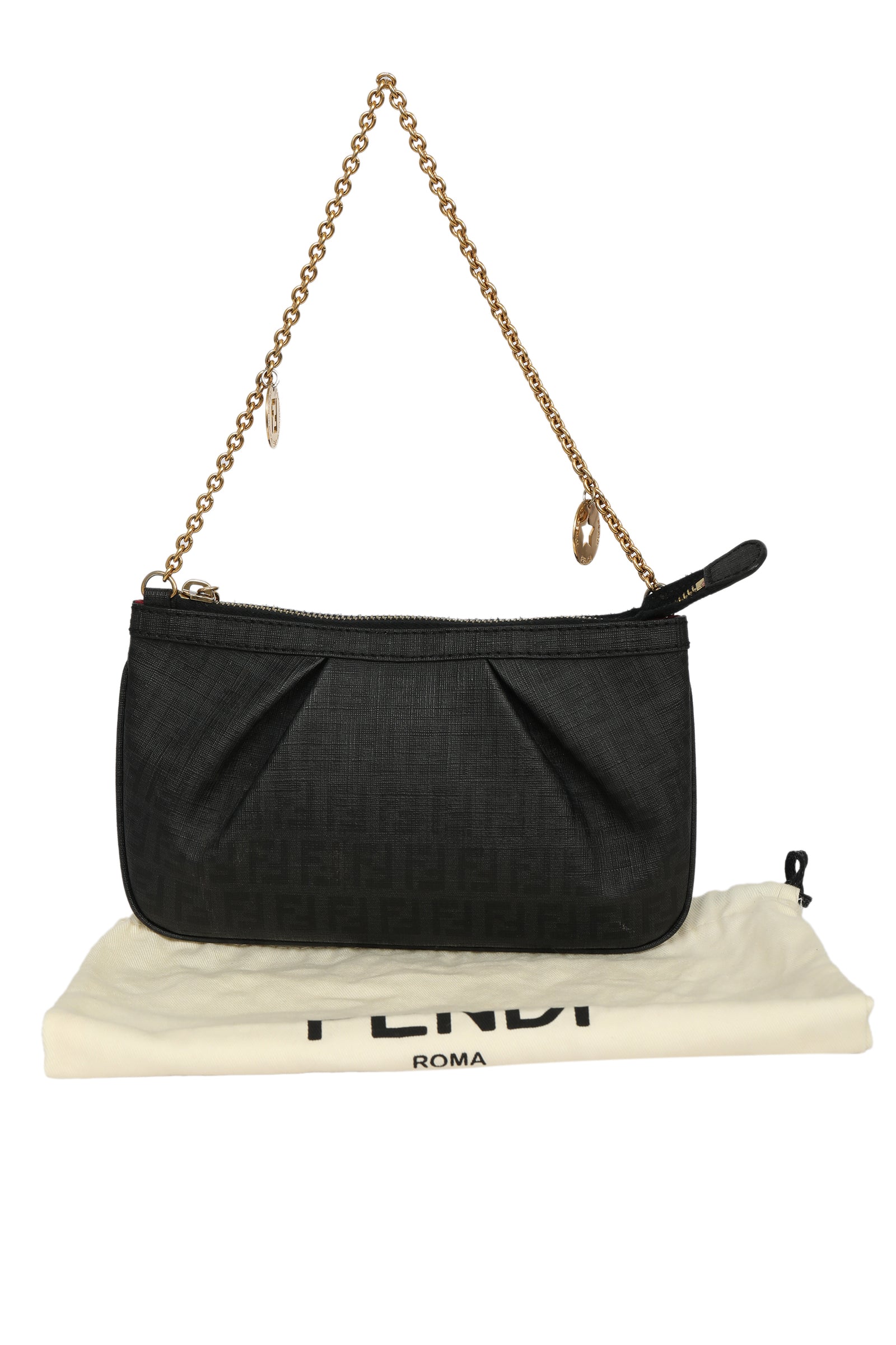 Fendi Black Zucchino Coated Canvas Pochette