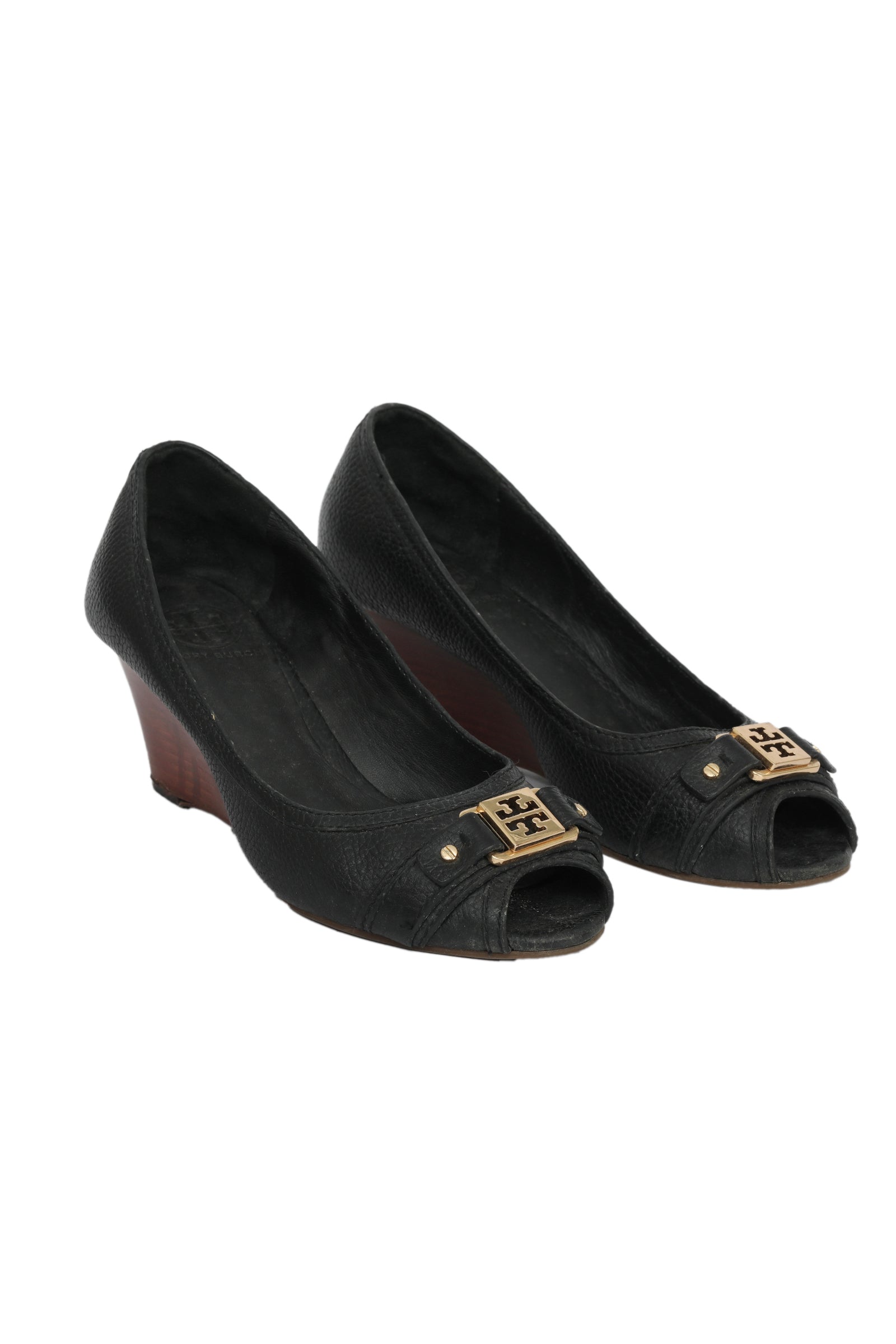 Tory Burch EU 38.5 Black Peep Toe Wedges