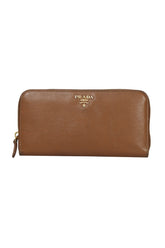 Prada Caramel Saffiano Leather Zip Around Wallet