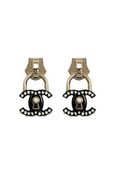 Chanel Metallic Slider Acrylic Cc Pearl Earrings
