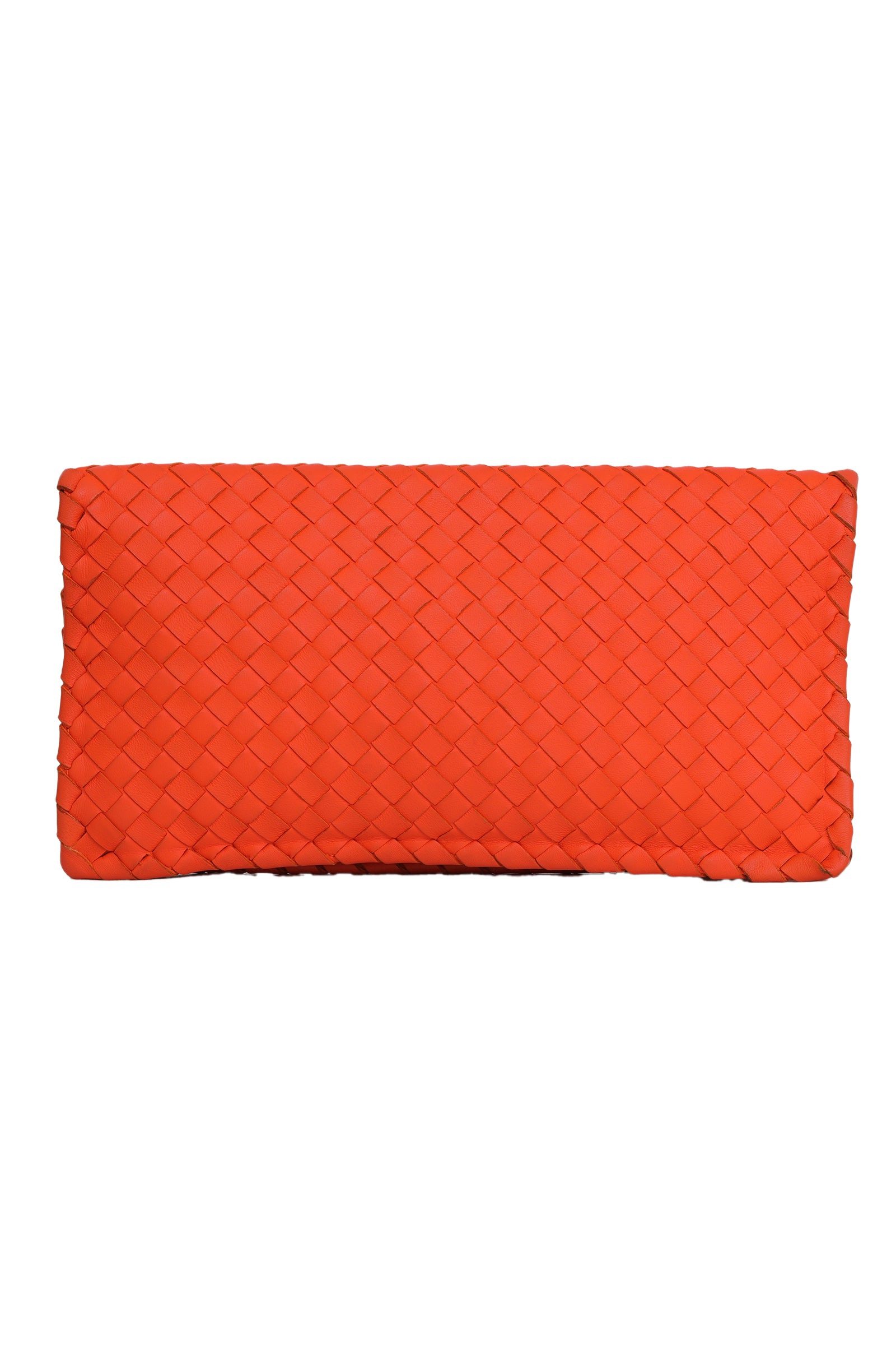 Bottega Veneta Orange Intrecciato Leather Twist Lock Clutch