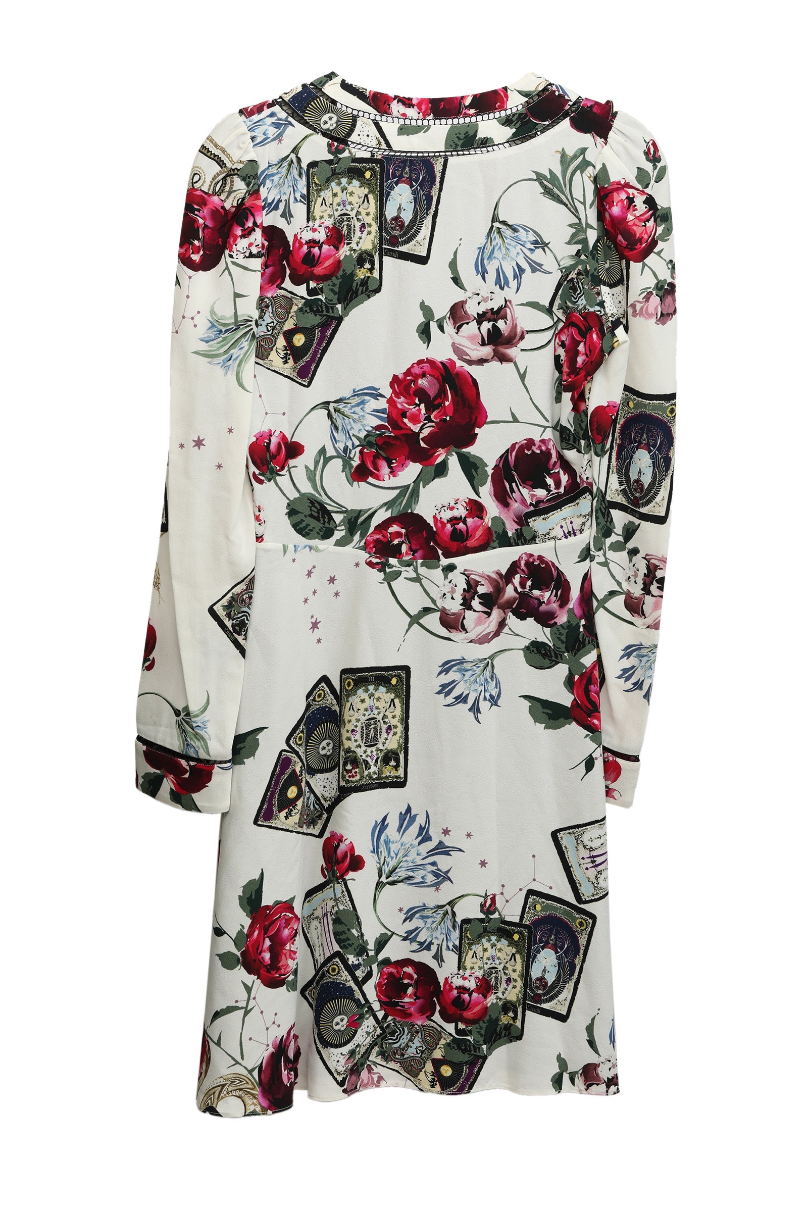 Roberto Cavalli Size M Floral Tarot Card Print Ruffle Dress