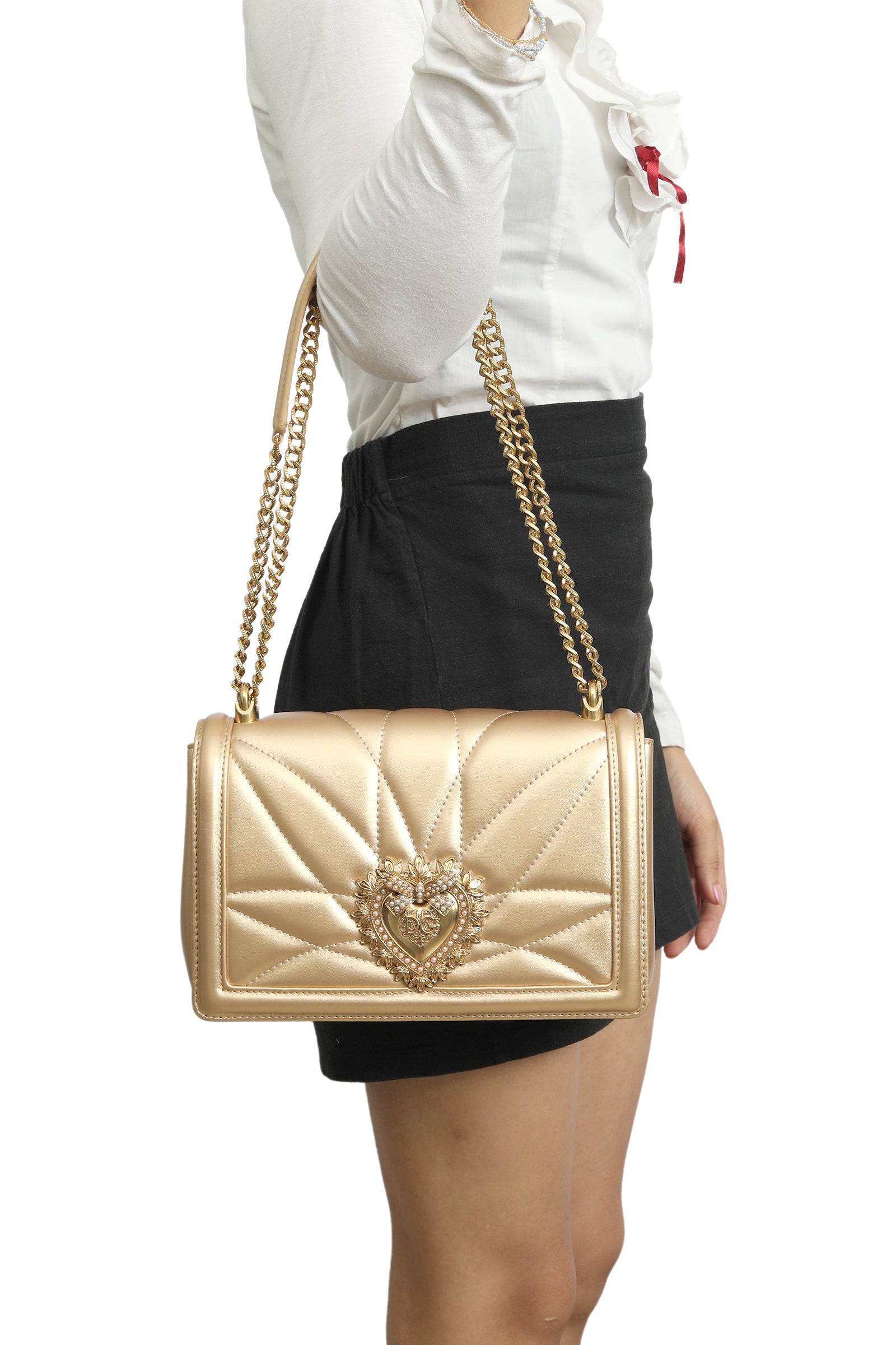Dolce & Gabbana Devotion Quilted Golden Leather Crossbody Bag