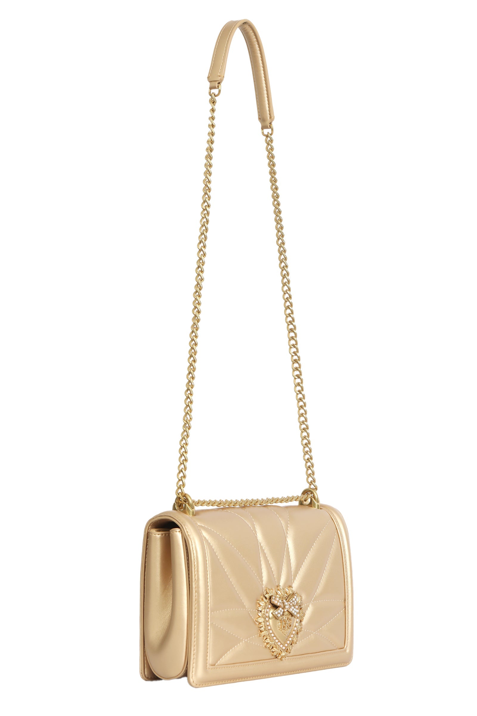 Dolce & Gabbana Devotion Quilted Golden Leather Crossbody Bag