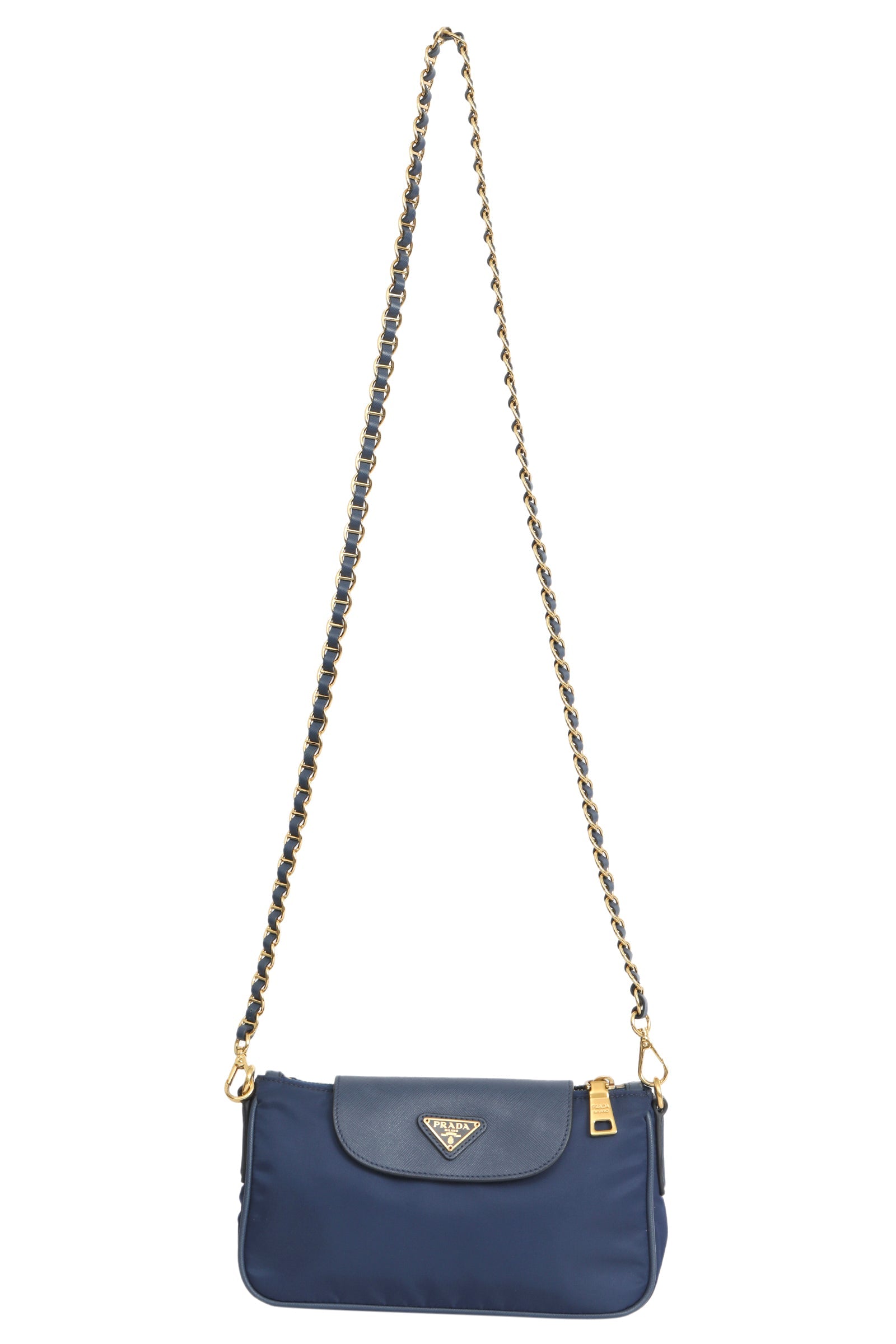 Prada Blue Nylon Tessuto And Saffiano Sling Bag