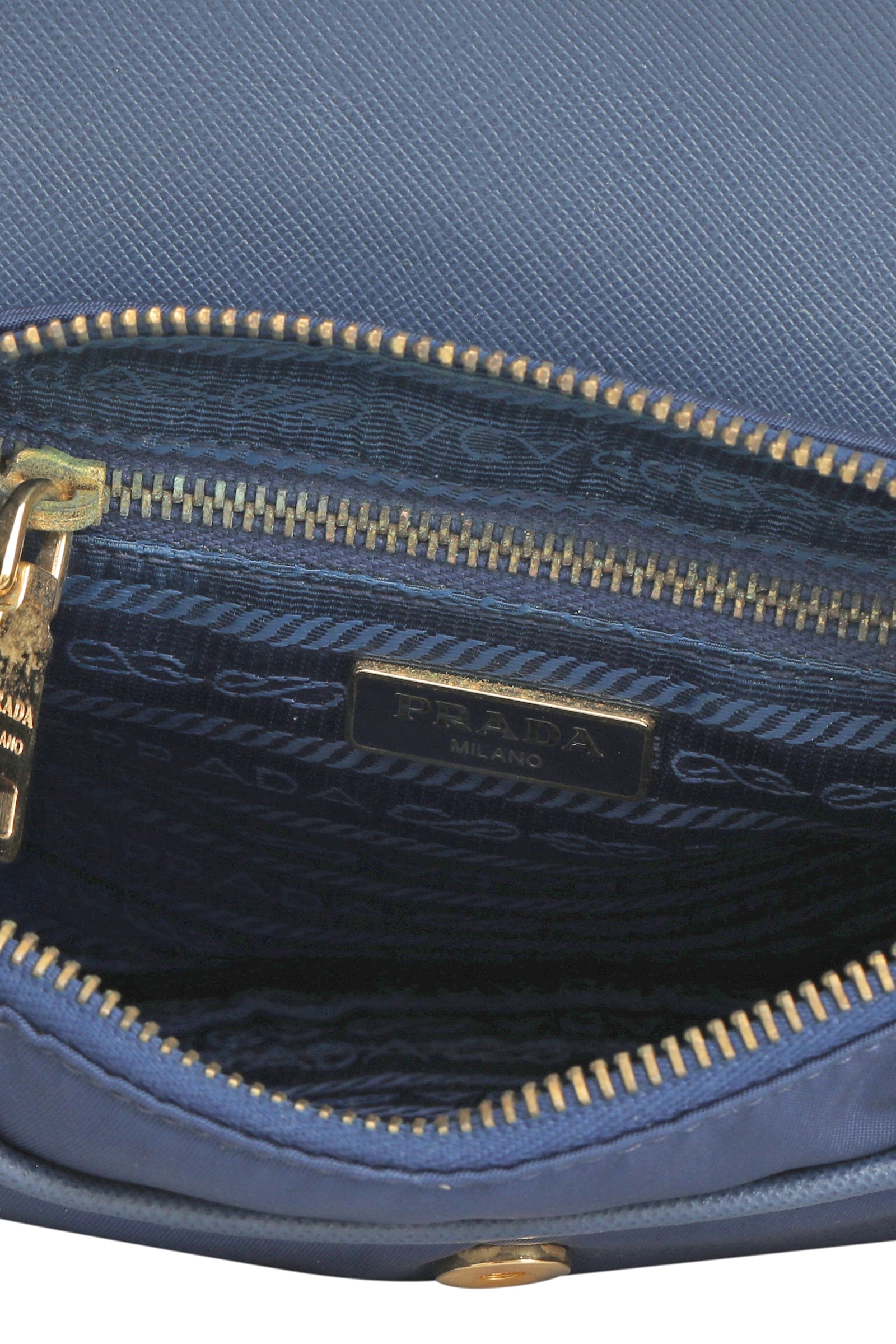 Prada Blue Nylon Tessuto And Saffiano Sling Bag