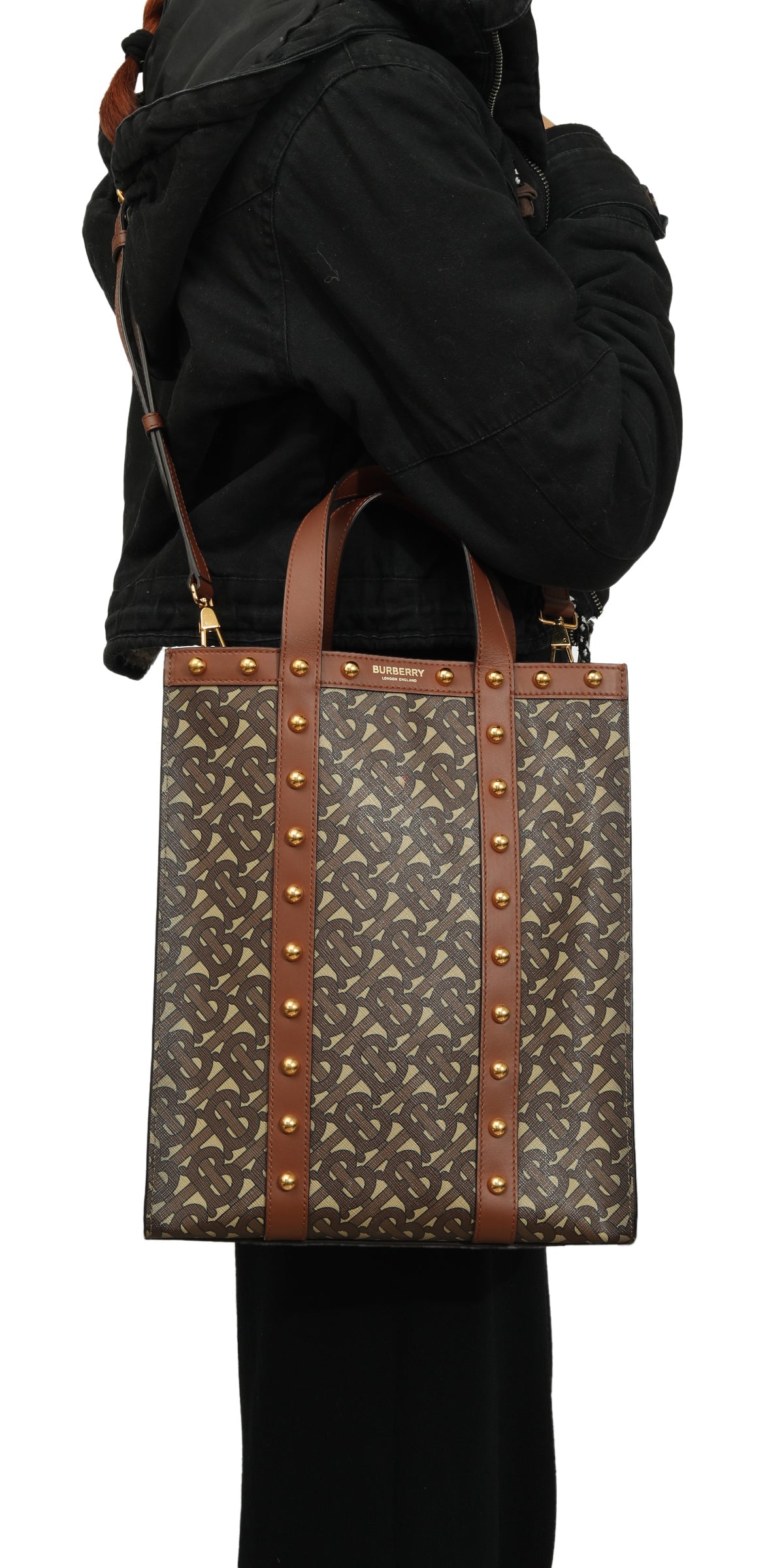 Burberry Monogram E-Canvas Portrait Tote Bag