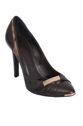 Burberry Brown Nova Check Canvas And Leather Buckle Pumps