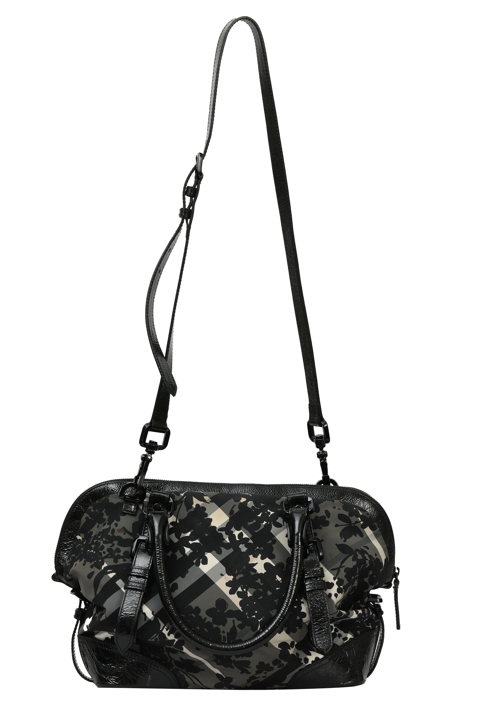 Burberry Floral And Plaid Black Bag