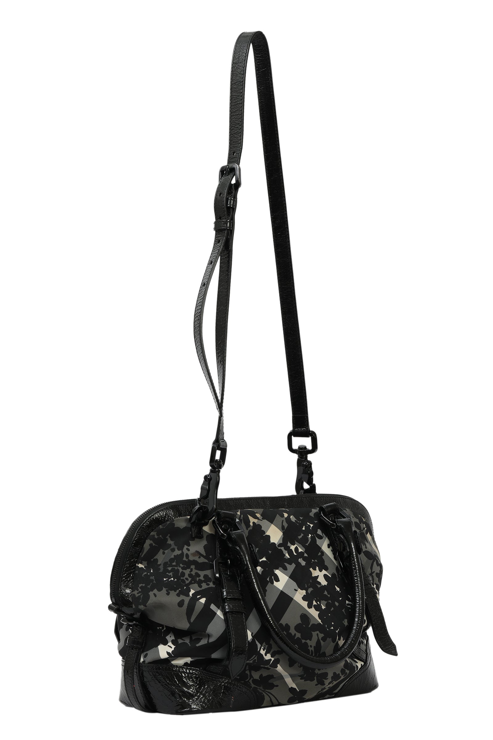 Burberry Floral And Plaid Black Bag