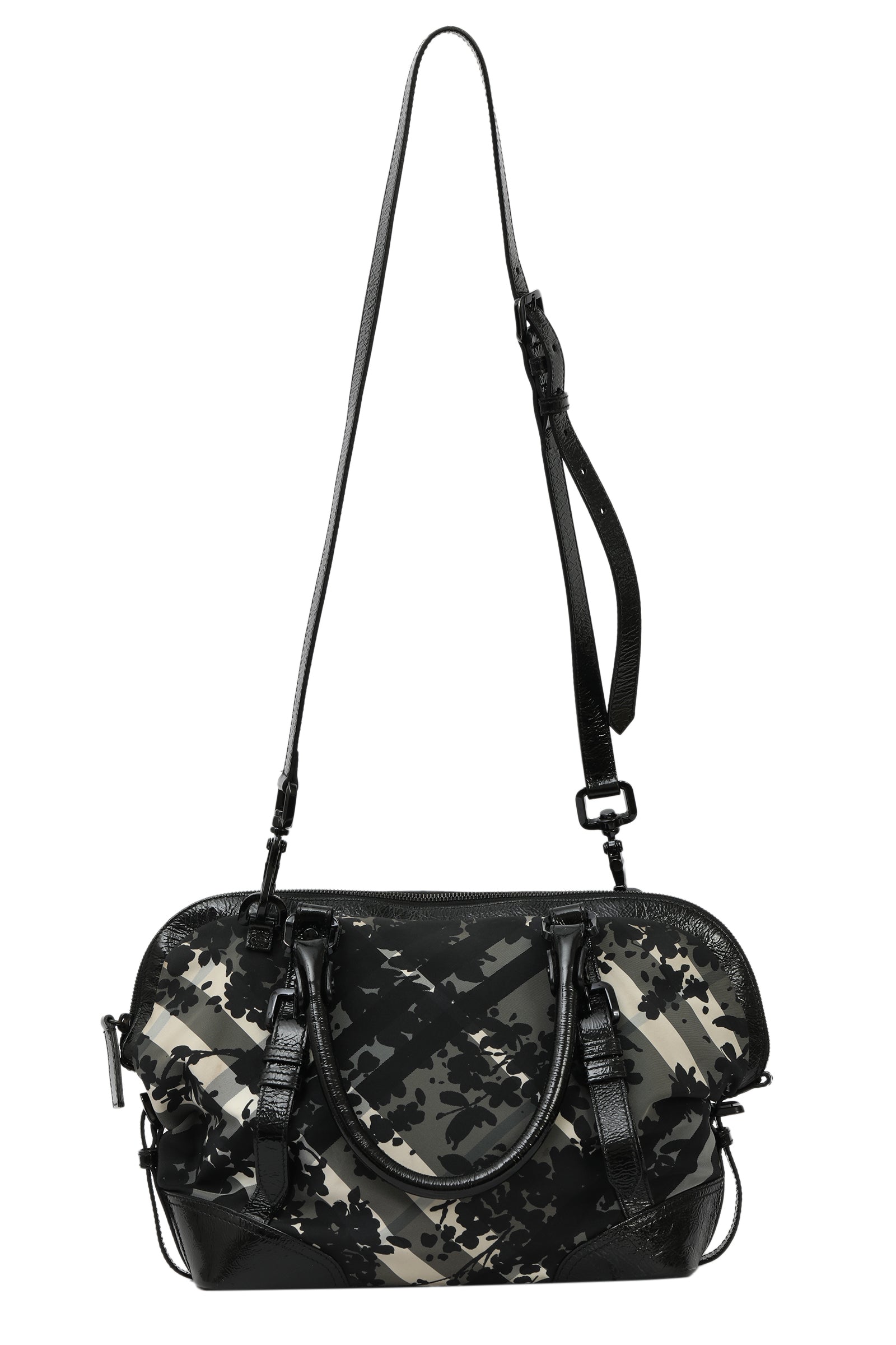 Burberry Floral And Plaid Black Bag