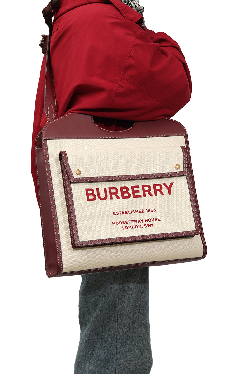 Burberry White/Brown Pocket Tote Bag