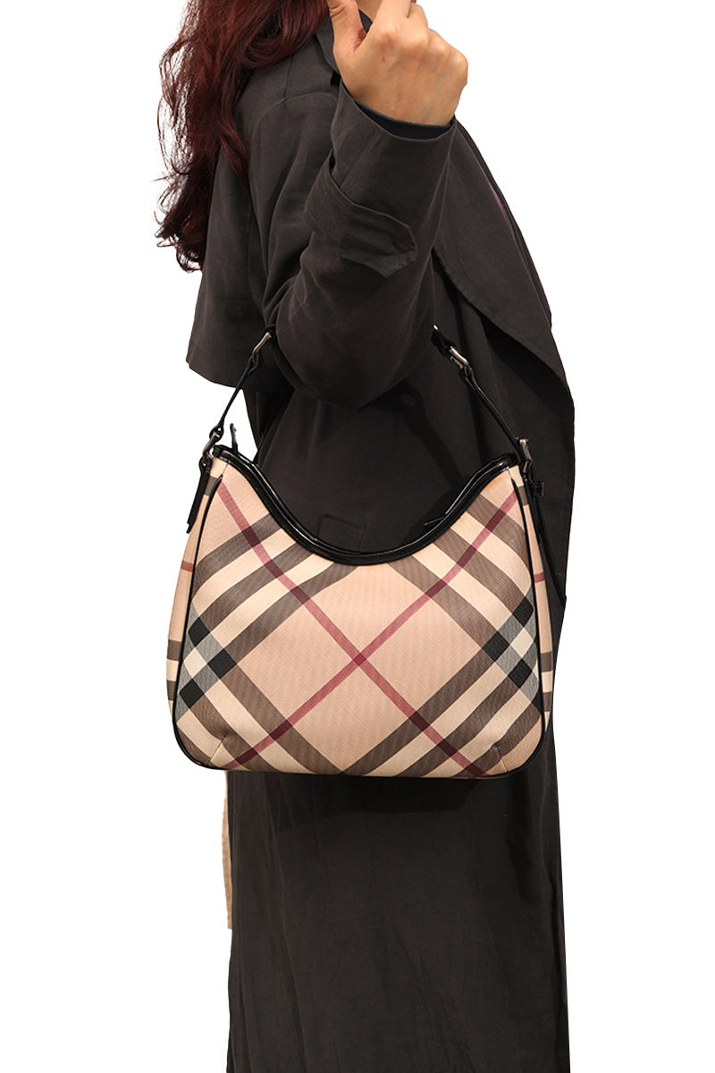 Burberry Coated Canavas Small Nova Check Barton Hobo