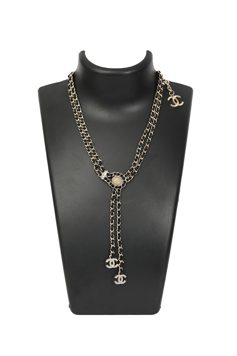 Chanel Leather And Pearl Necklace