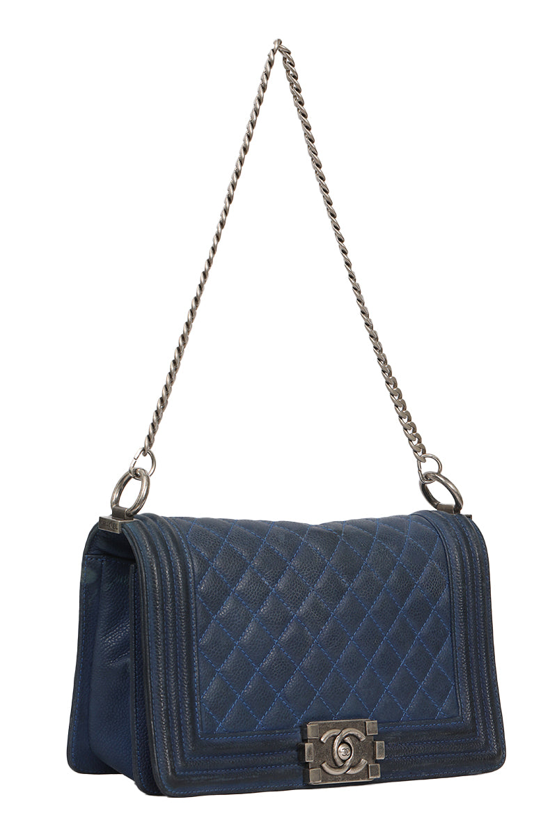 Chanel Navy Metallic Cavier Medium Boy Bag