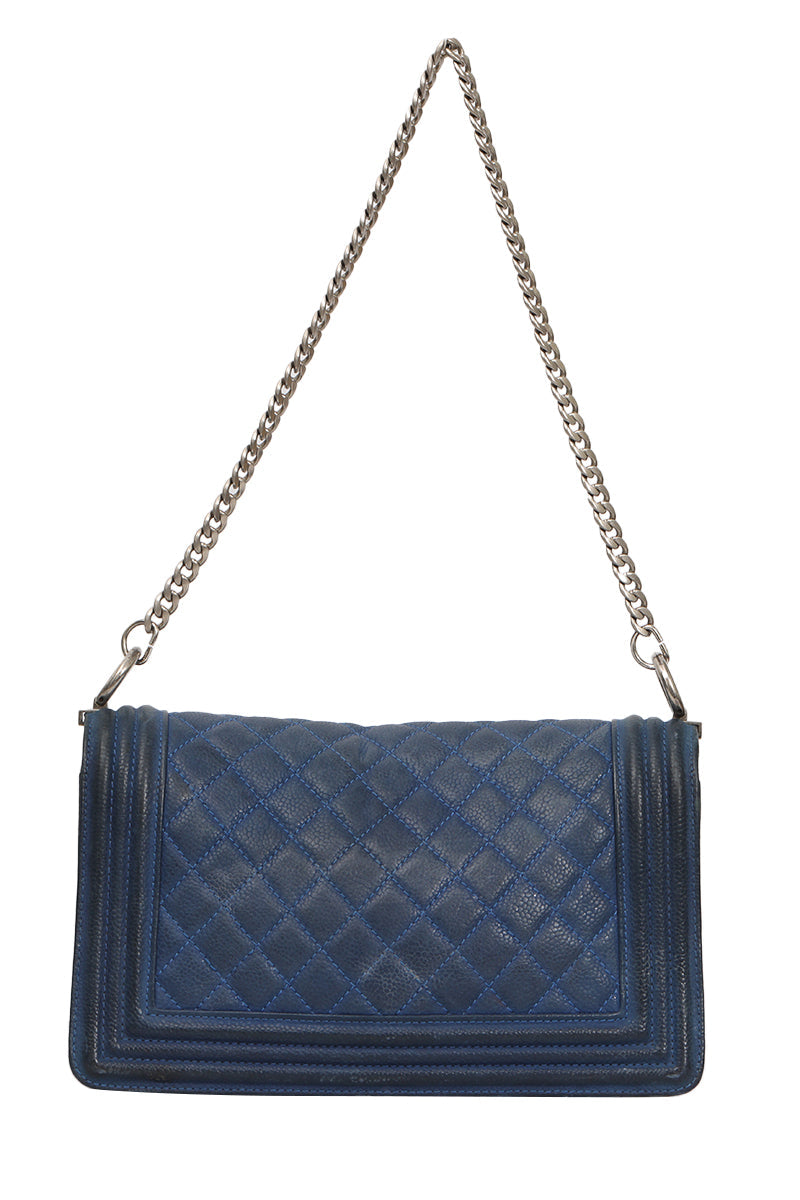 Chanel Navy Metallic Cavier Medium Boy Bag