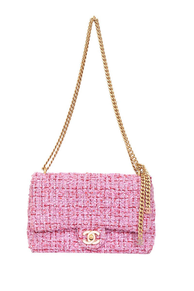Chanel Tweed Enamel Quilted Cc Flap Shoulder Bag