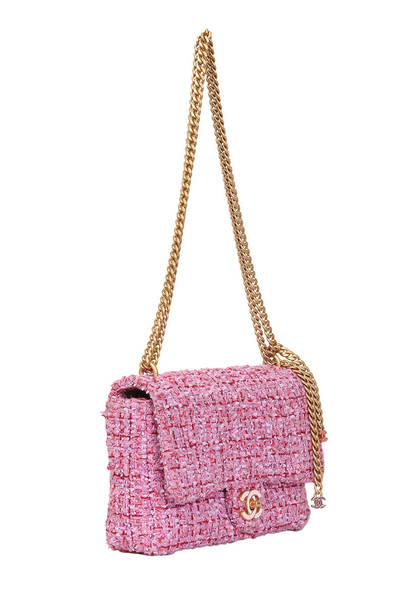 Chanel Tweed Enamel Quilted Cc Flap Shoulder Bag