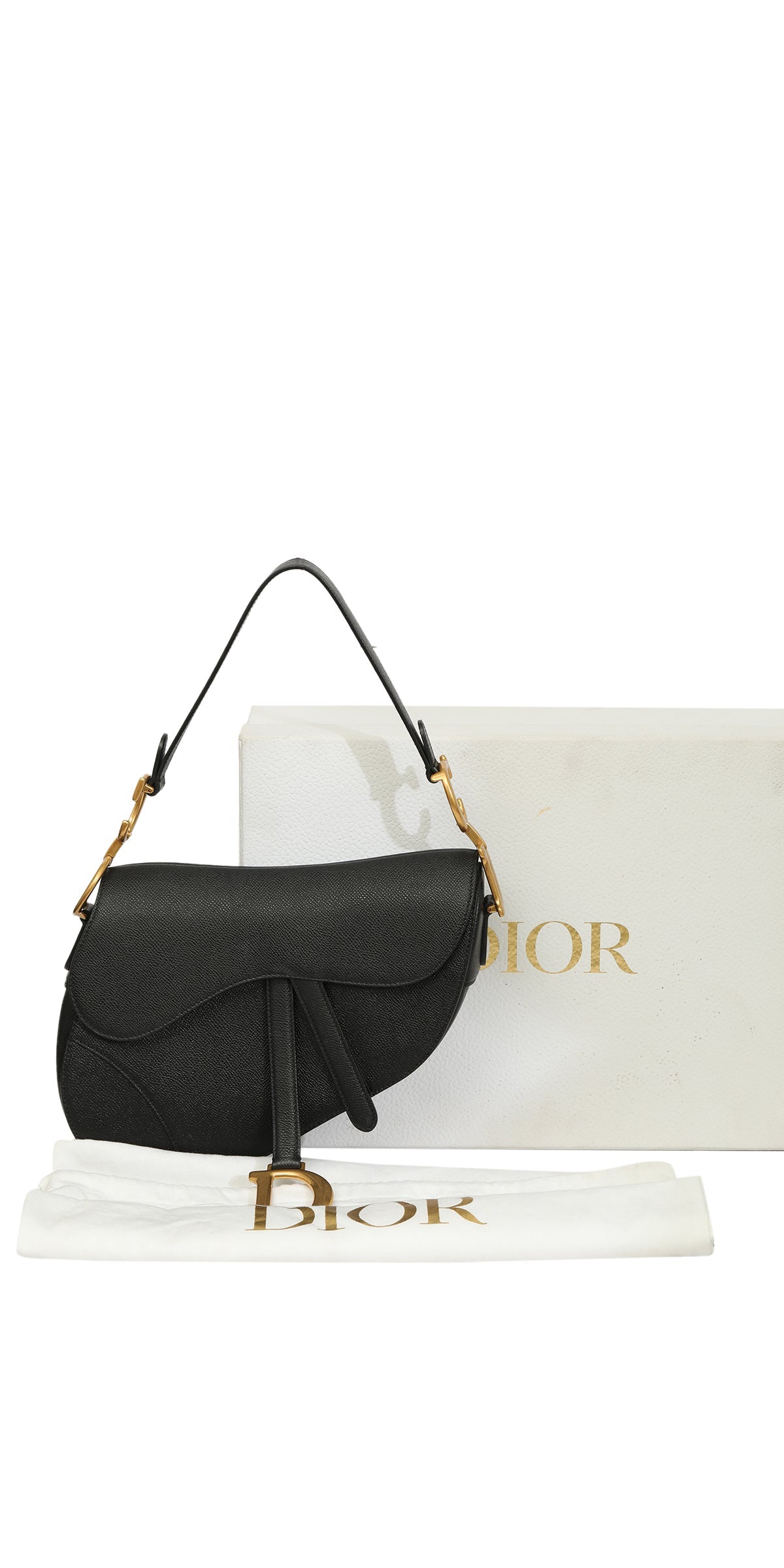 Christian Dior Black Grained Saddle Bag
