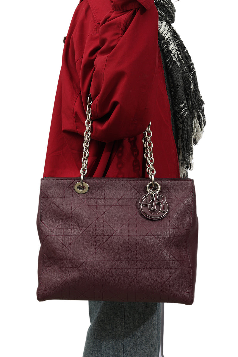 Christian Dior Cannage Burgundy Leather Tote Bag