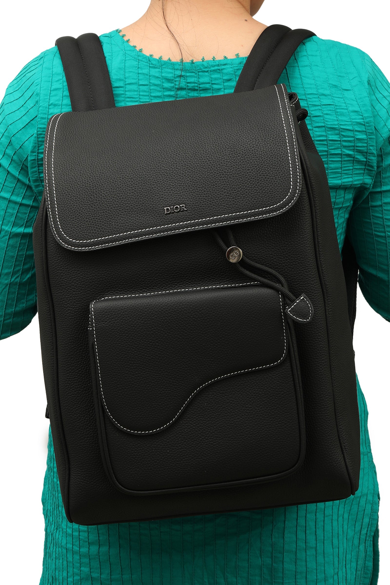 Christian Dior Grained Calfskin Saddle Drawstring Backpack