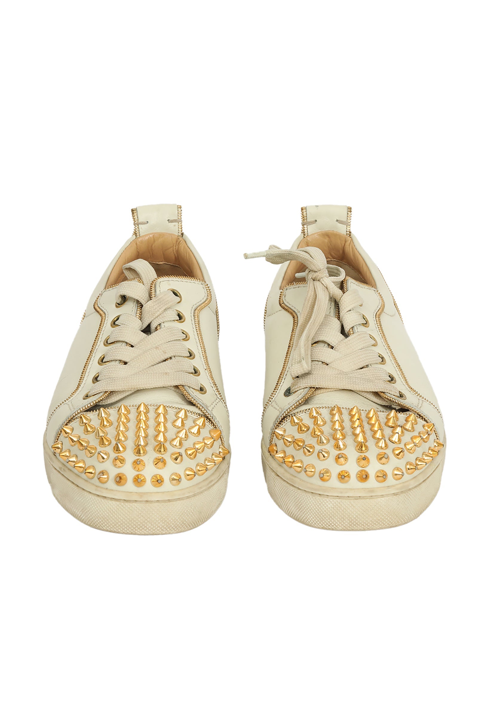 Christian Louboutin EU 37.5 White With Golden Spiked Sneakers