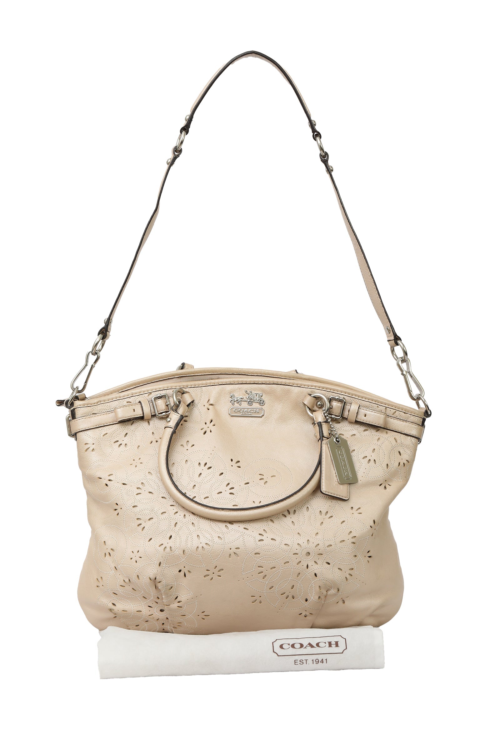 Coach Leather Floral Laser Cut Lindsey Satchel Bag