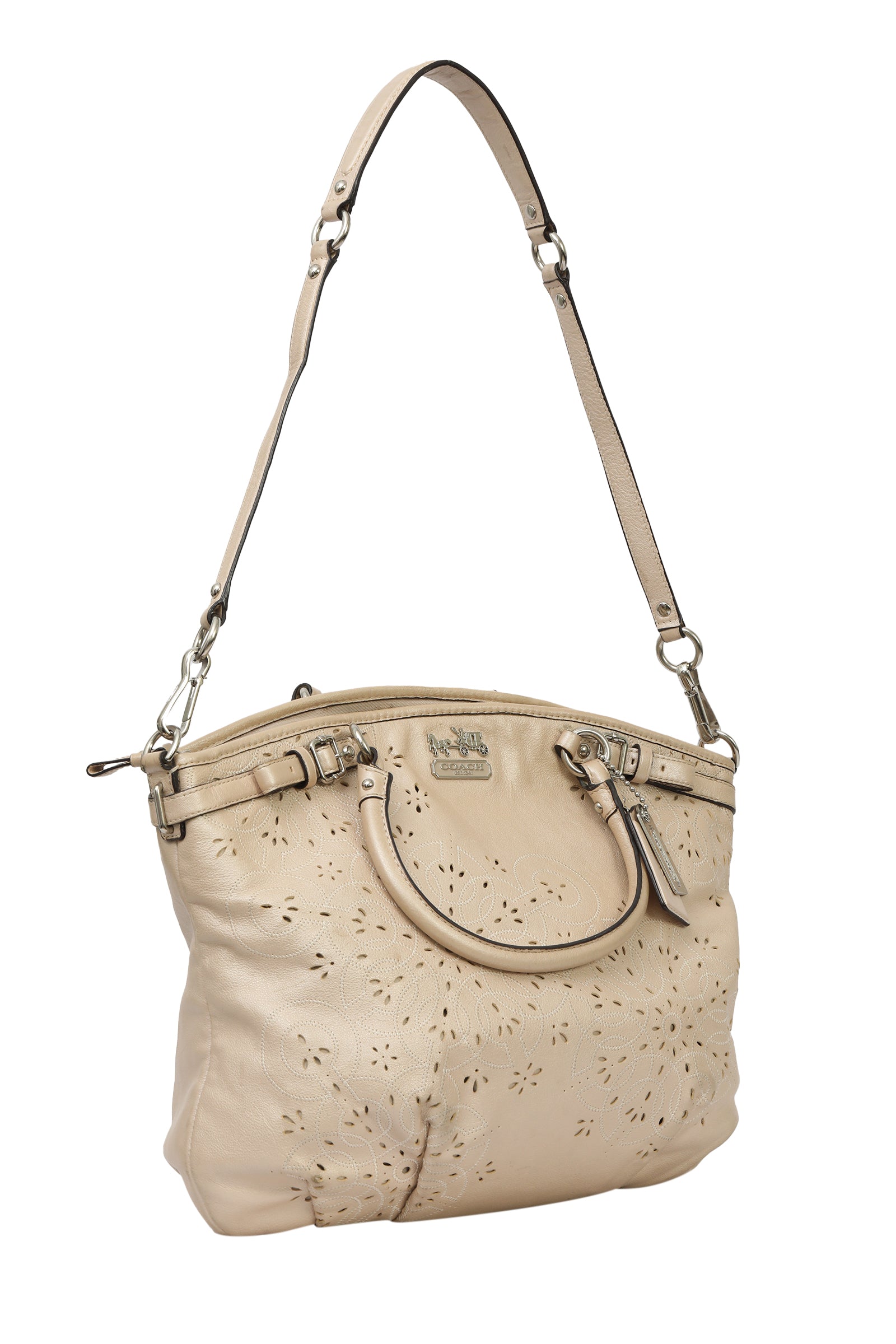 Coach Leather Floral Laser Cut Lindsey Satchel Bag