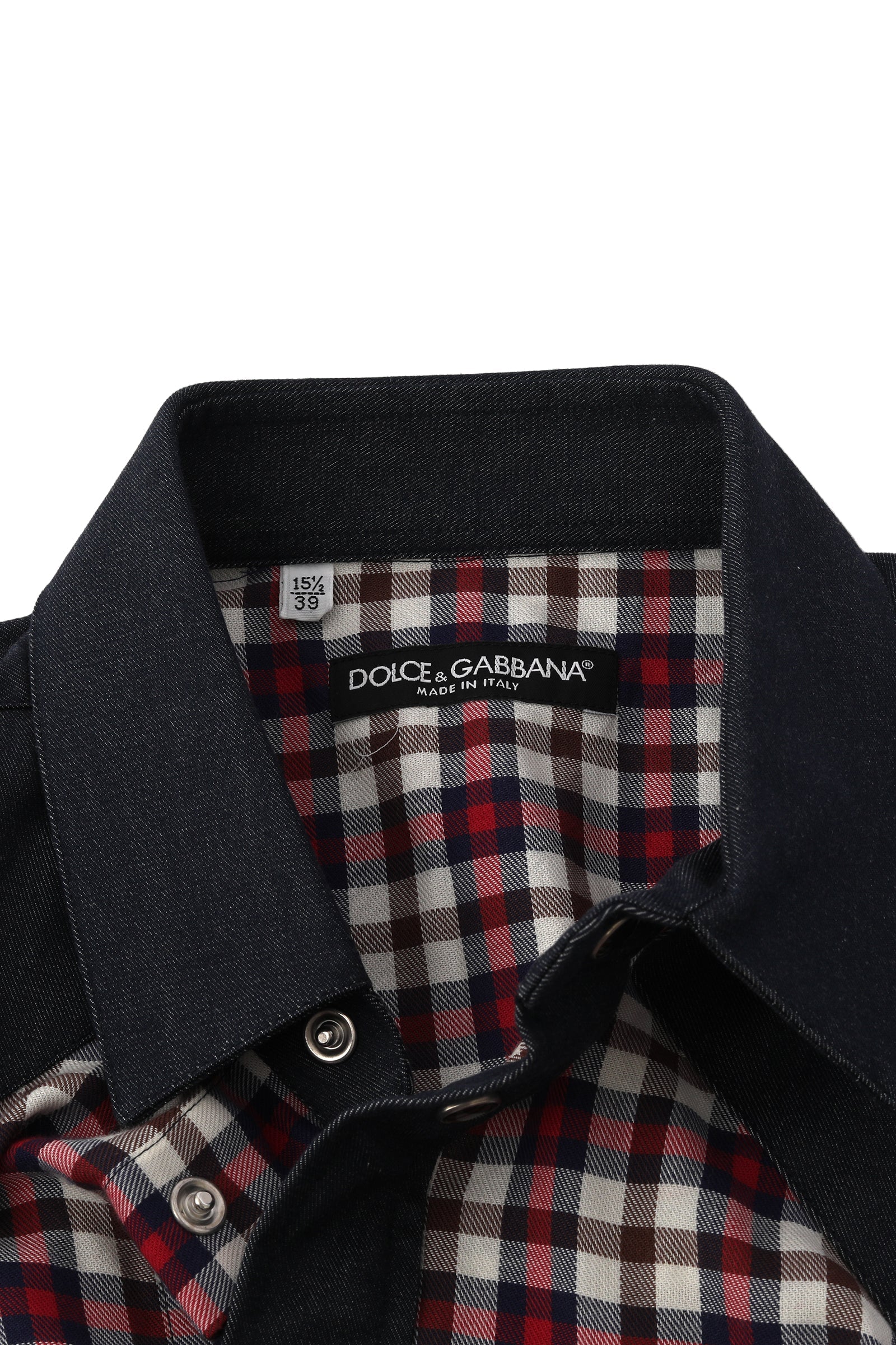Dolce & Gabbana Size Mcheck Shirt With Denim Collar