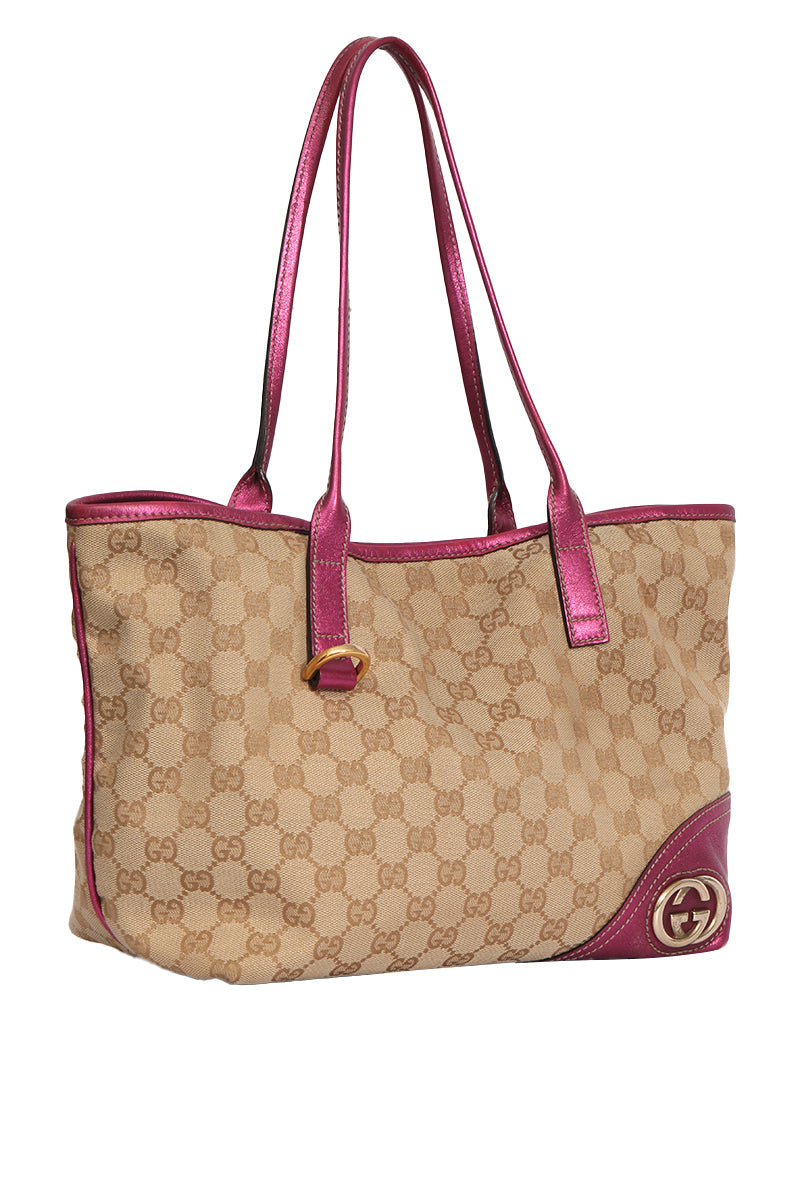 Gucci Canvas Britt Pink Tote Bag