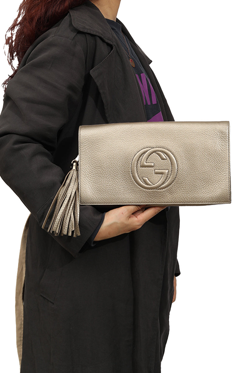 Gucci Soho Gold Leather Clutch