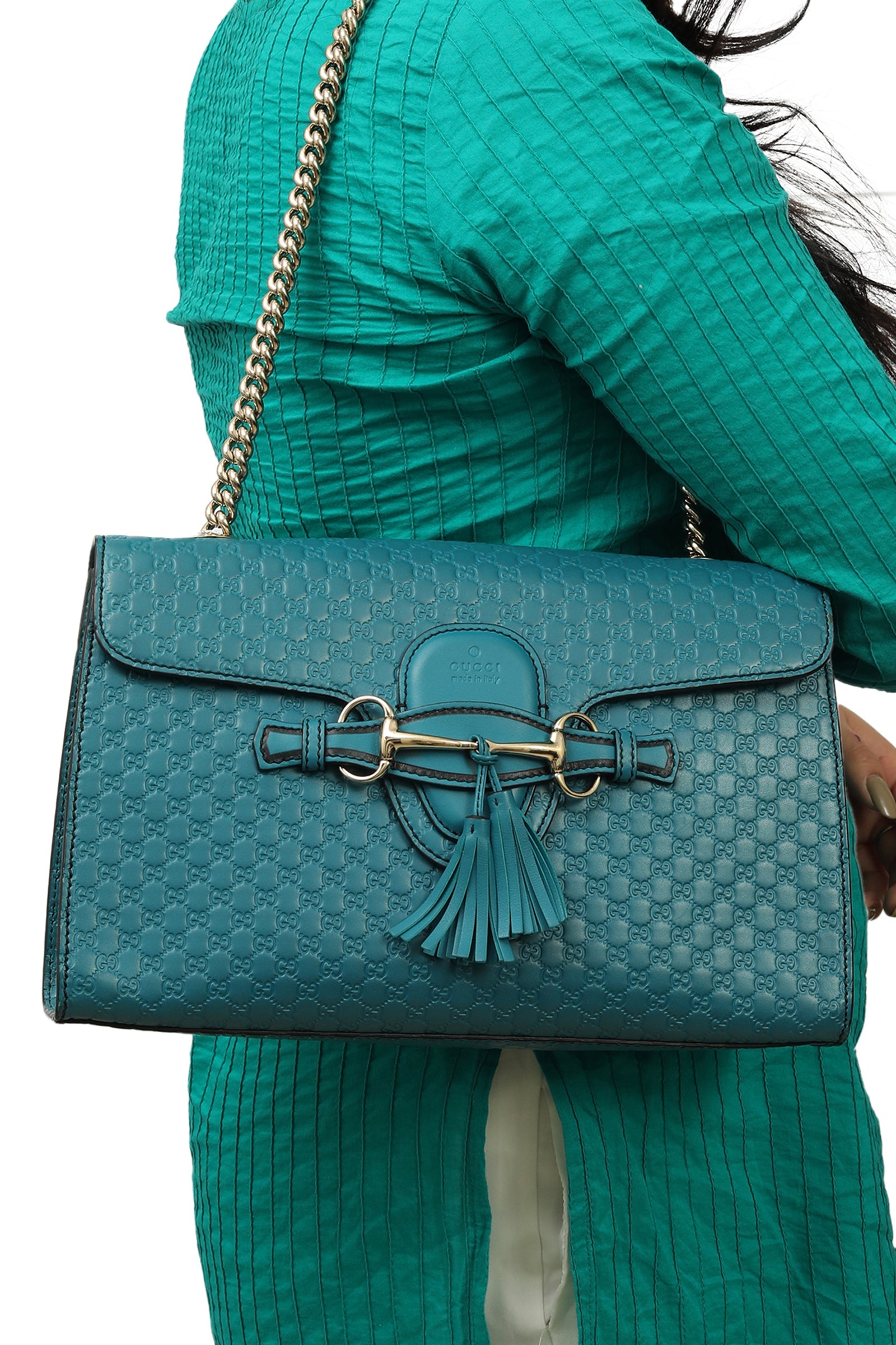 Gucci Teal Microguccissima Leather Emily Shoulder Bag Rt179-1065