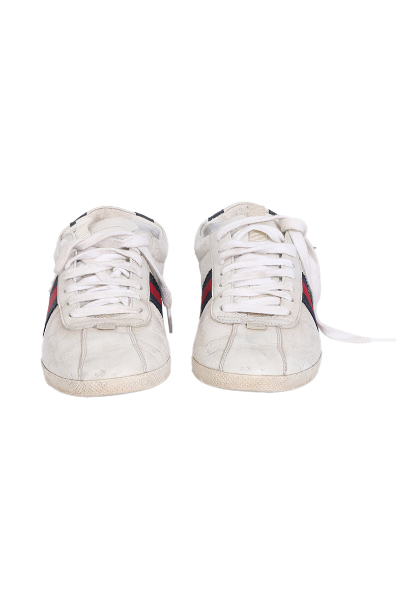 Gucci White Leather Web Ace Sneakers