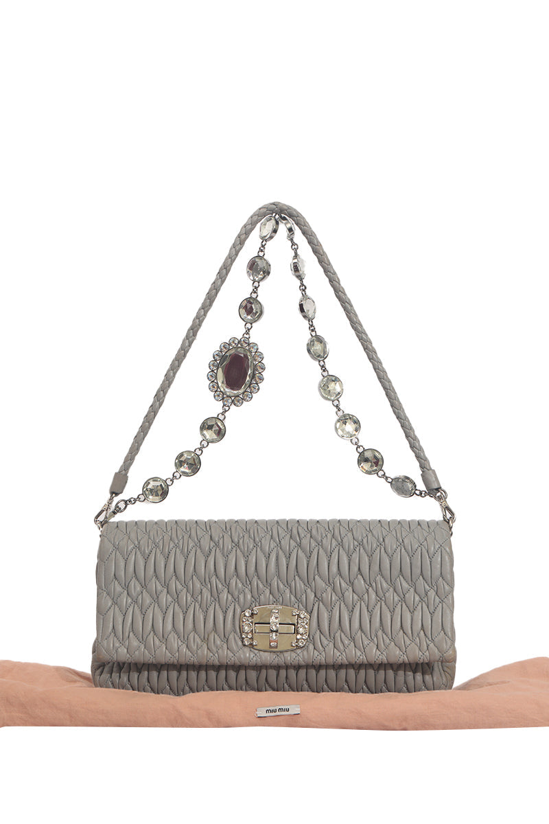 Miu Miu Matelasse Grey Shoulder Bag