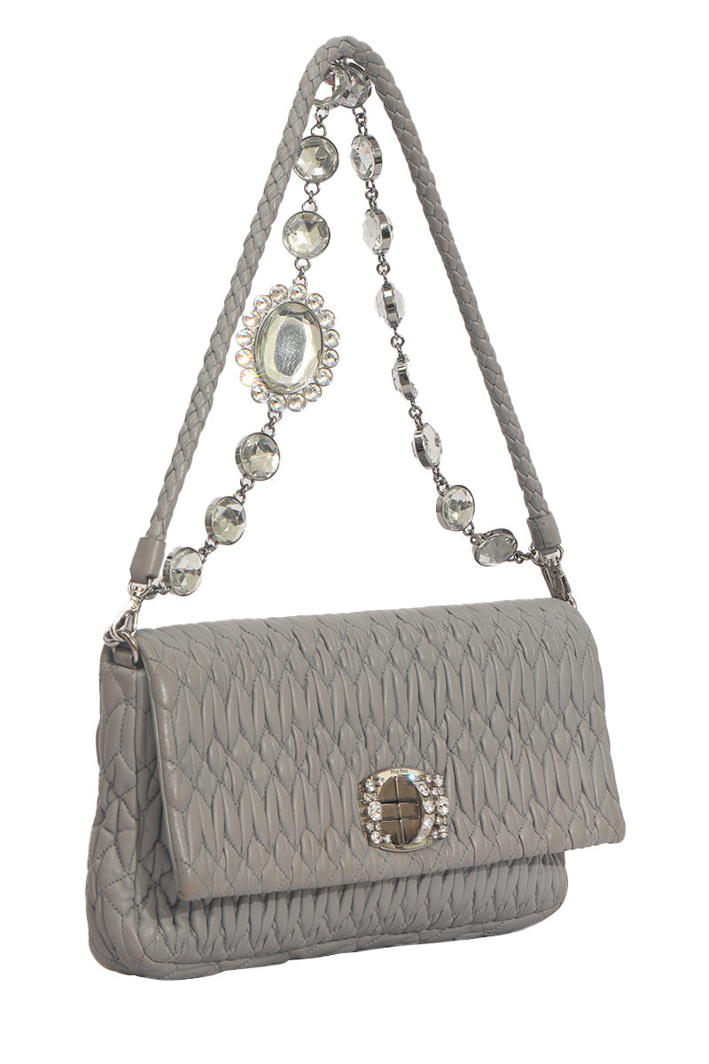 Miu Miu Matelasse Grey Shoulder Bag