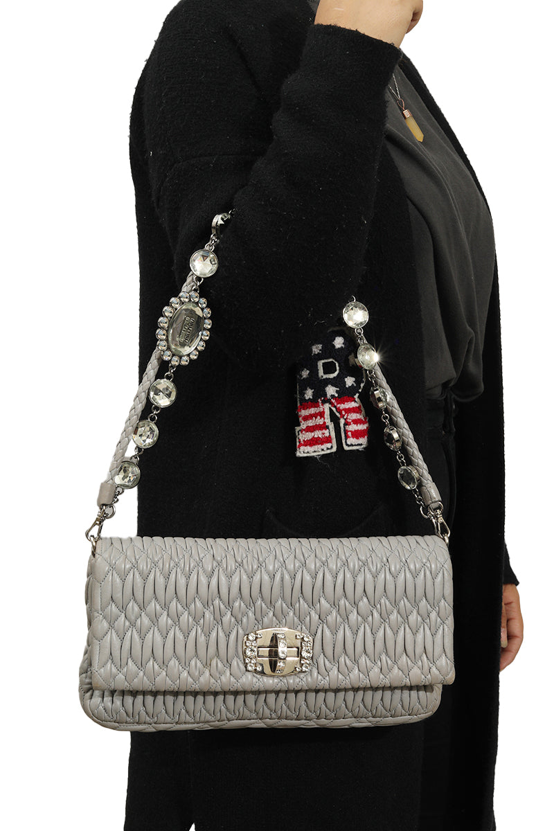 Miu Miu Matelasse Grey Shoulder Bag
