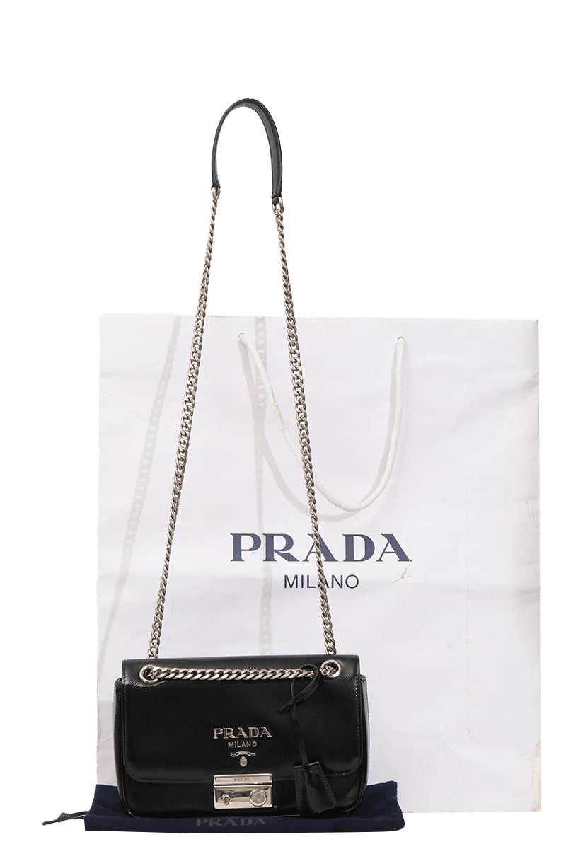 Prada Diagrammepatent Leather Handbag