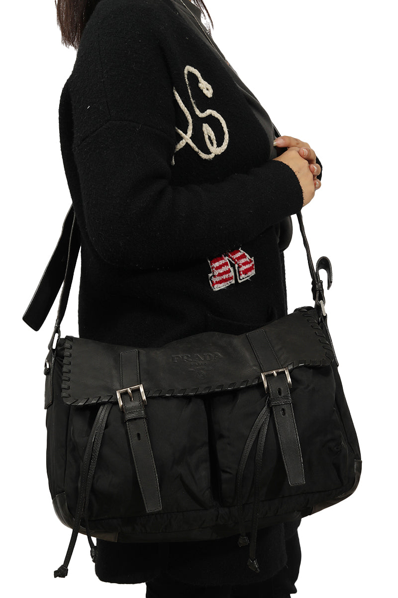 Prada Tessuto Black Flap Shoulder Bag