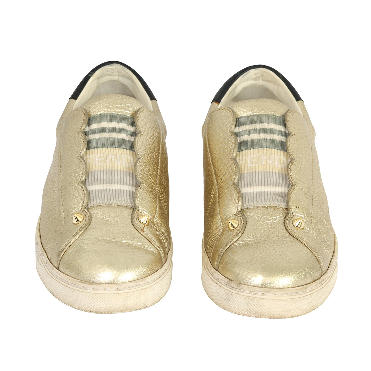 FENDI EU-37 METALLIC ROCKOCLICK SLIP ON SNEAKERS